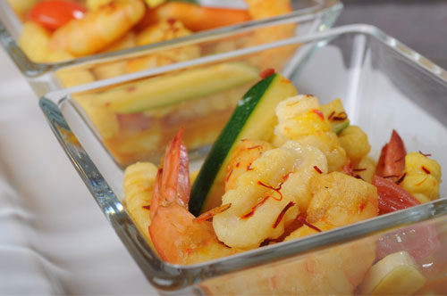 Ricotta Gnocchi with Shrimp and Zucchini in Saffron Broth