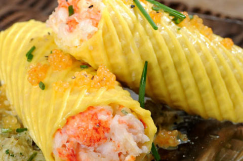 seafood rolled into a custom pasta shape